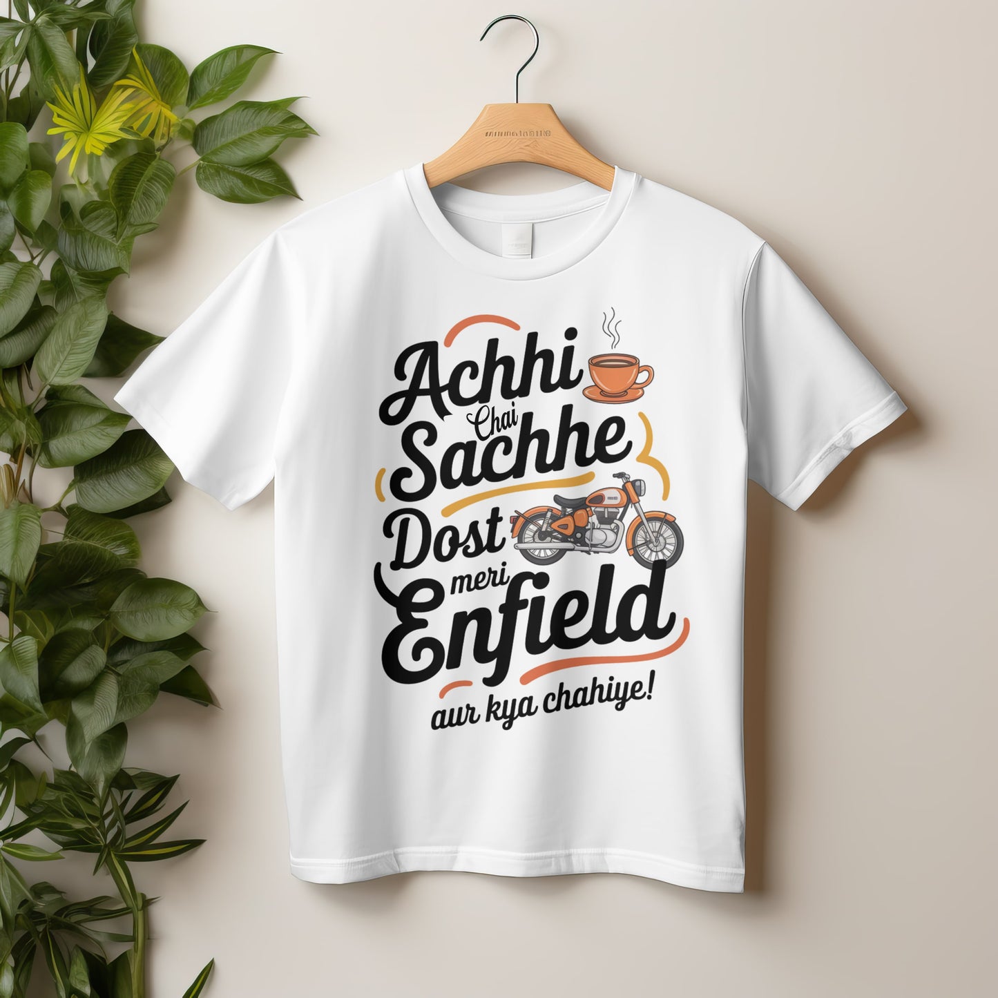Round Neck Half Sleeve Biker T-Shirt (Achhi Chai Sachhe Dost Meri Enfield)