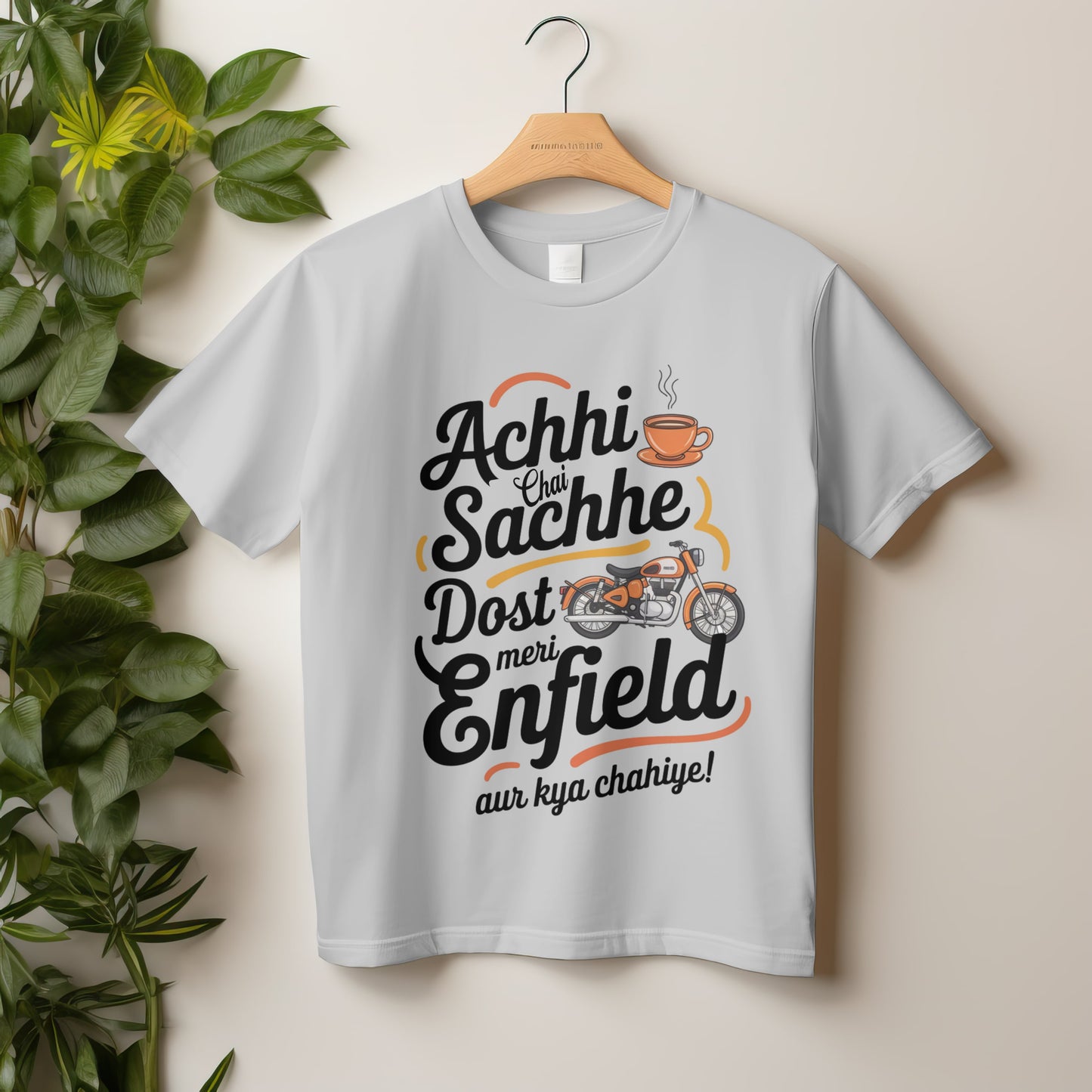 Round Neck Half Sleeve Biker T-Shirt (Achhi Chai Sachhe Dost Meri Enfield)