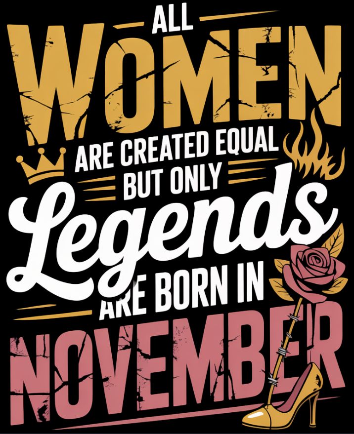 November Birthday T-shirt Round Neck Half Sleeve (All Women are Created Equal November Born)