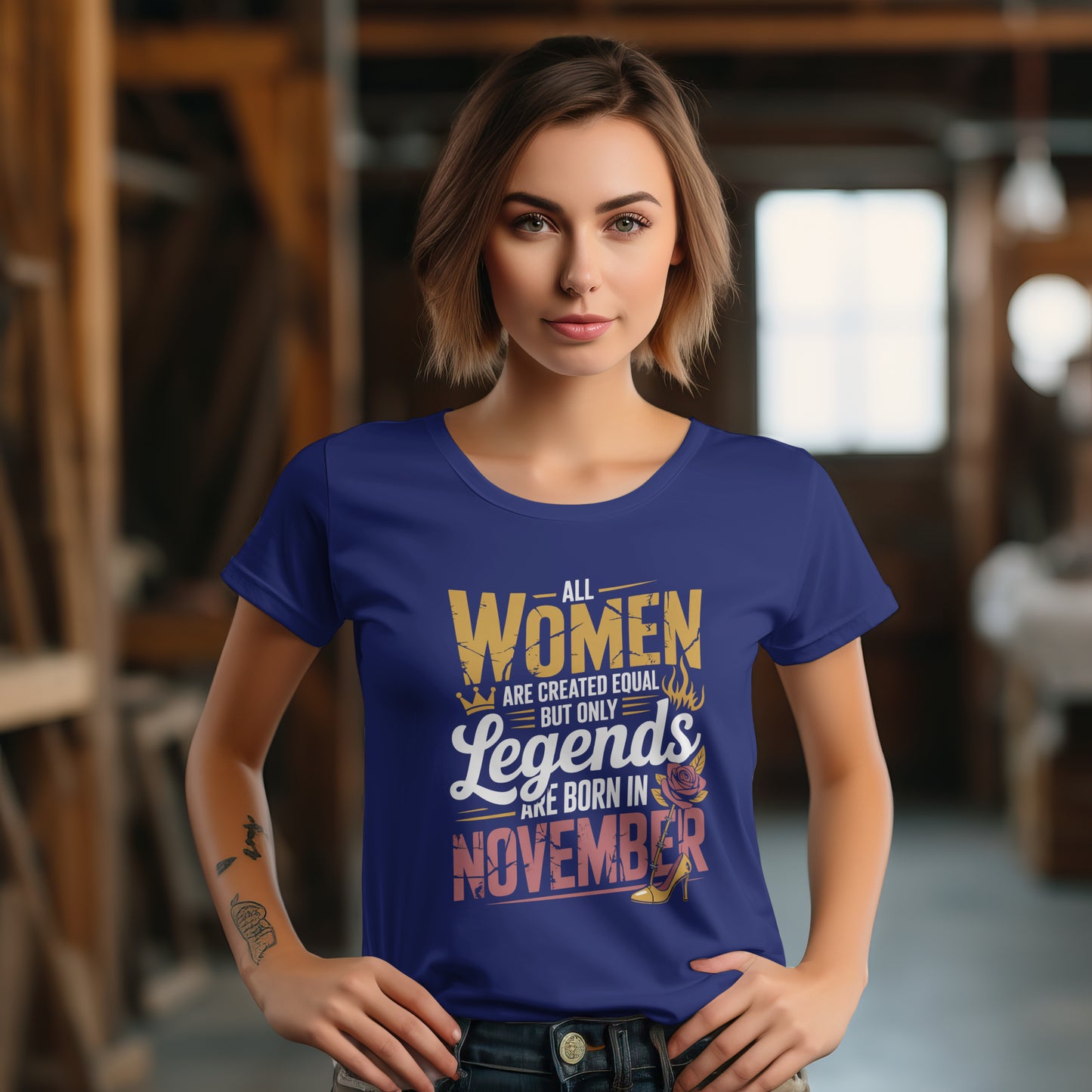 November Birthday T-shirt Round Neck Half Sleeve (All Women are Created Equal November Born)