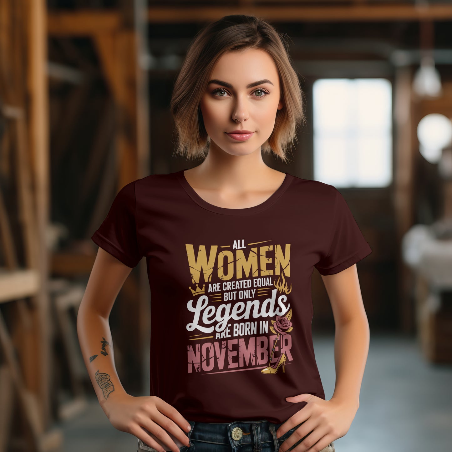 November Birthday T-shirt Round Neck Half Sleeve (All Women are Created Equal November Born)