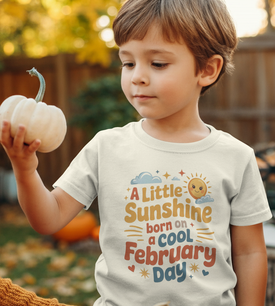 February Birthday Kid's Crew Neck T-Shirt (A little Sunshine born on cool February Day)