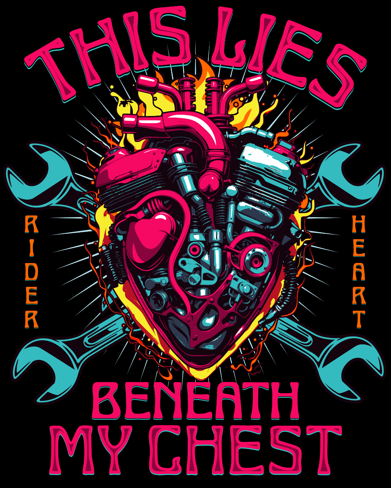 Biker T-Shirt Round Neck Half Sleeve (This Lies Beneath My Chest)