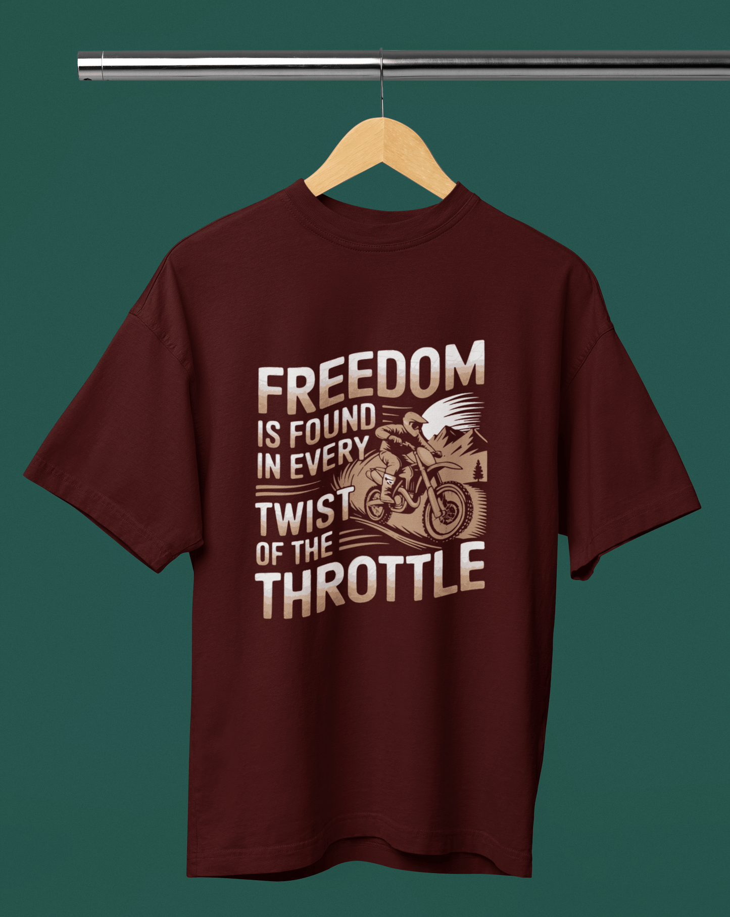 Oversized Biker T-Shirt Round Neck Half Sleeve (Freedom is Found in Every Twist)