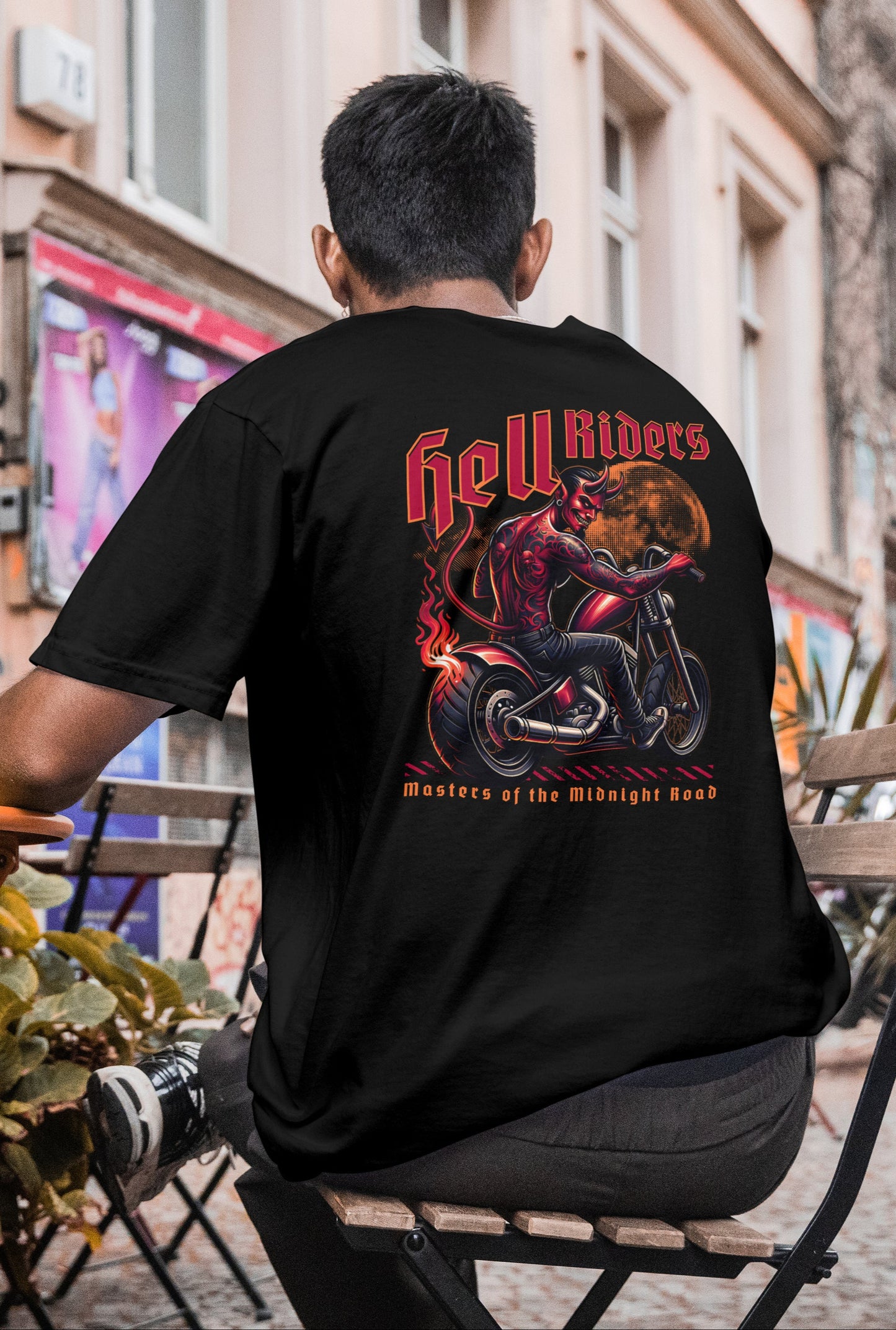 Oversized Biker T-Shirt Round Neck Half Sleeve (Masters of the Midnight Road)