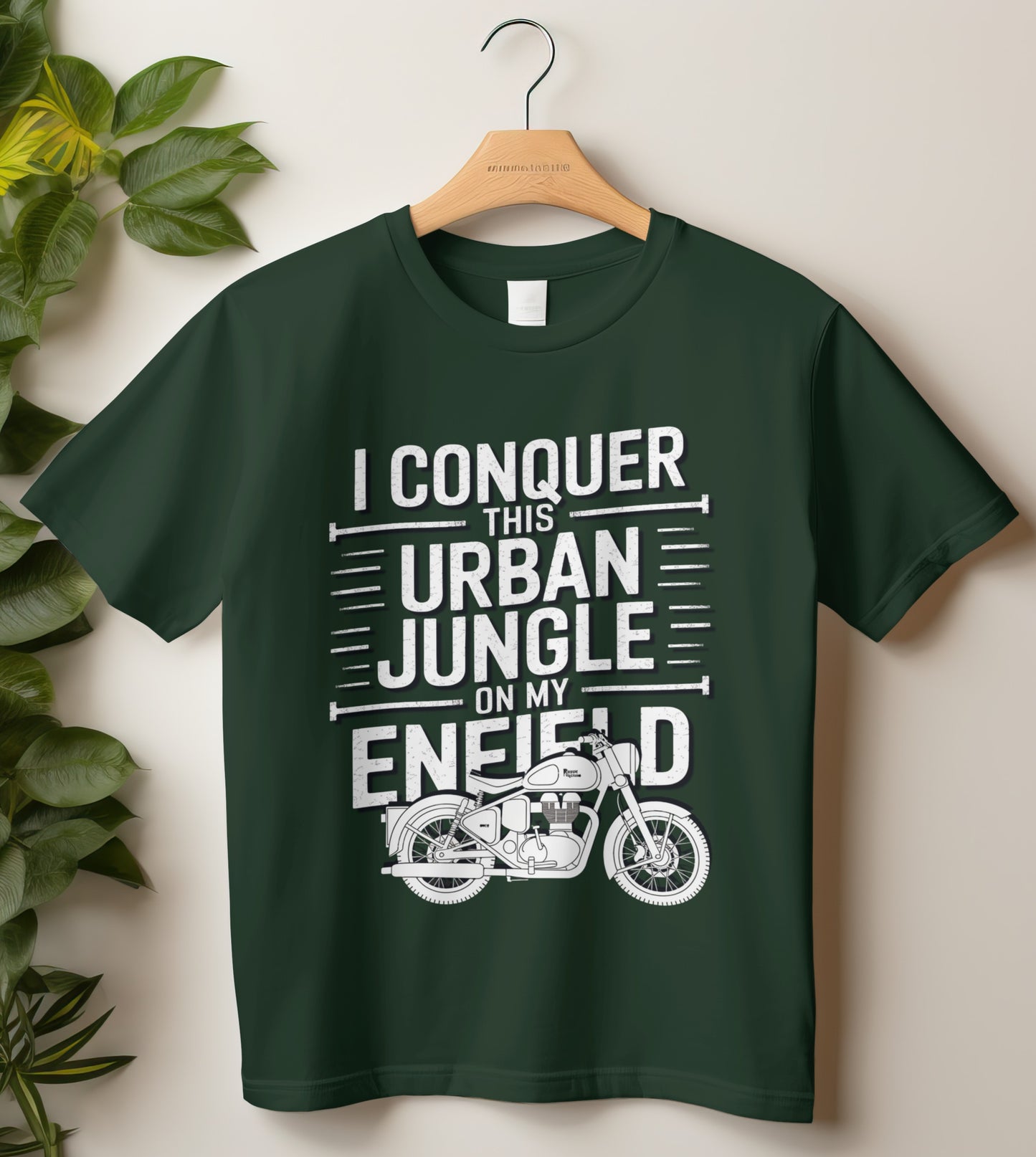 Biker T-Shirt Round Neck Half Sleeve (I conquer this urban jungle on my enfield)