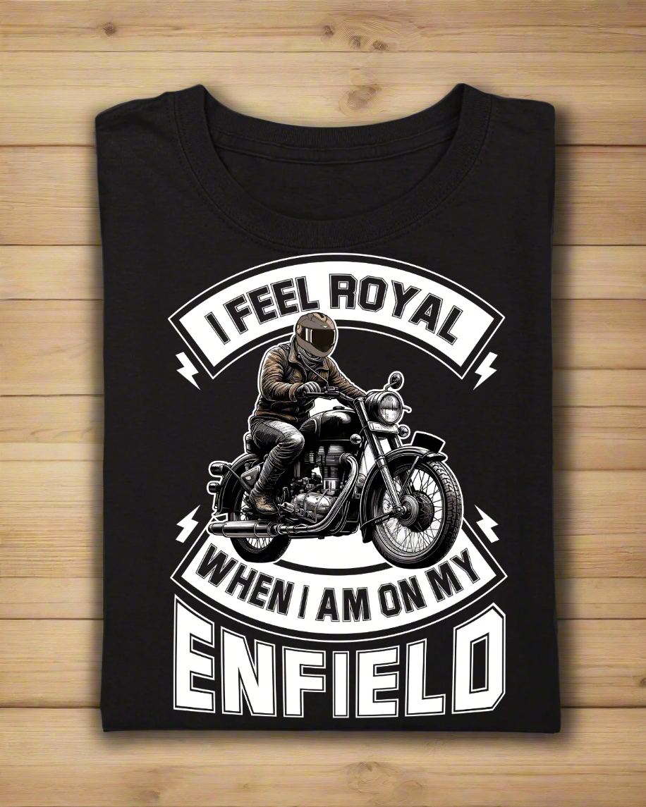 Round Neck Half Sleeve Oversized Biker T-Shirt (I Feel Royal on my Enfield)