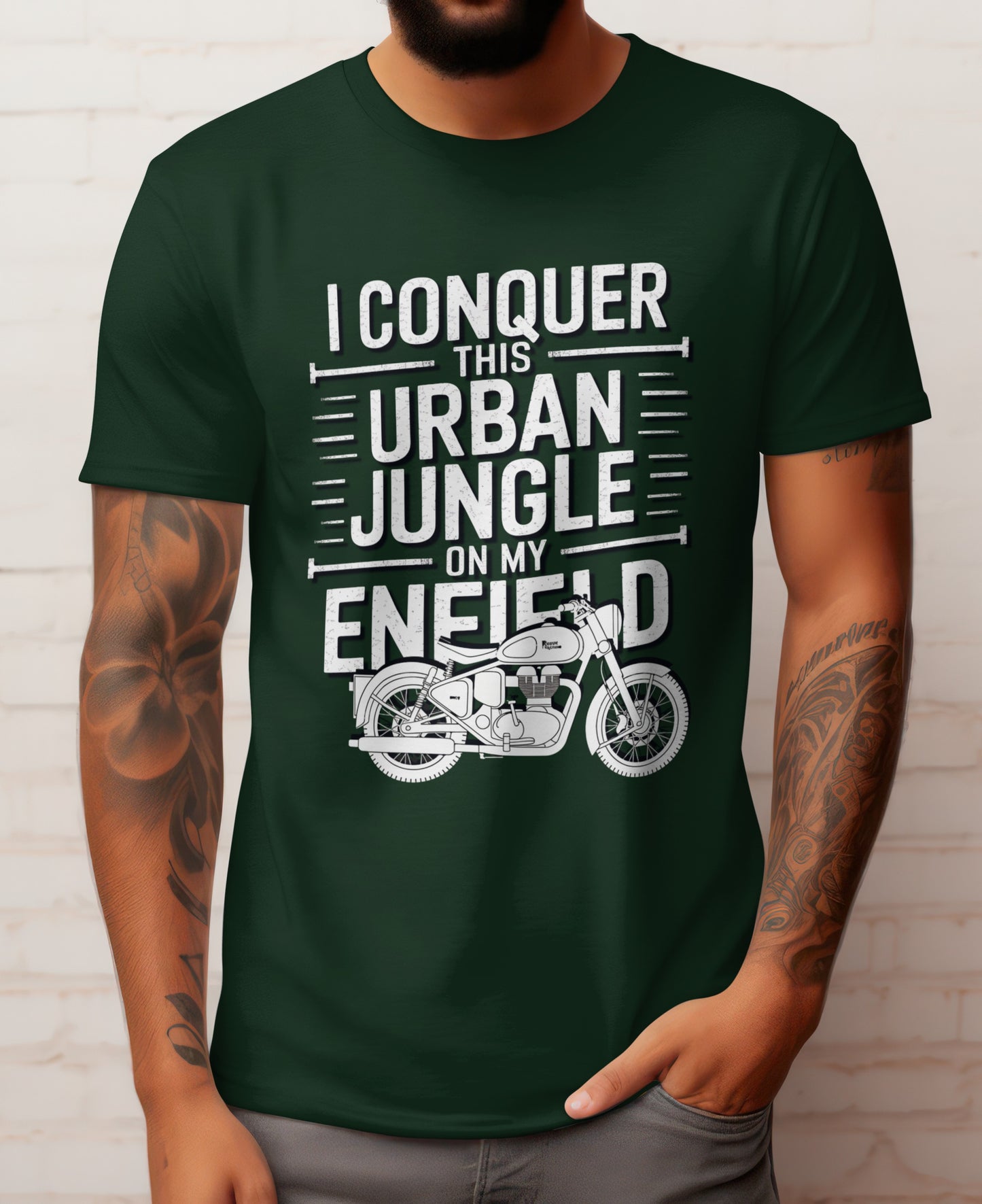 Biker T-Shirt Round Neck Half Sleeve (I conquer this urban jungle on my enfield)