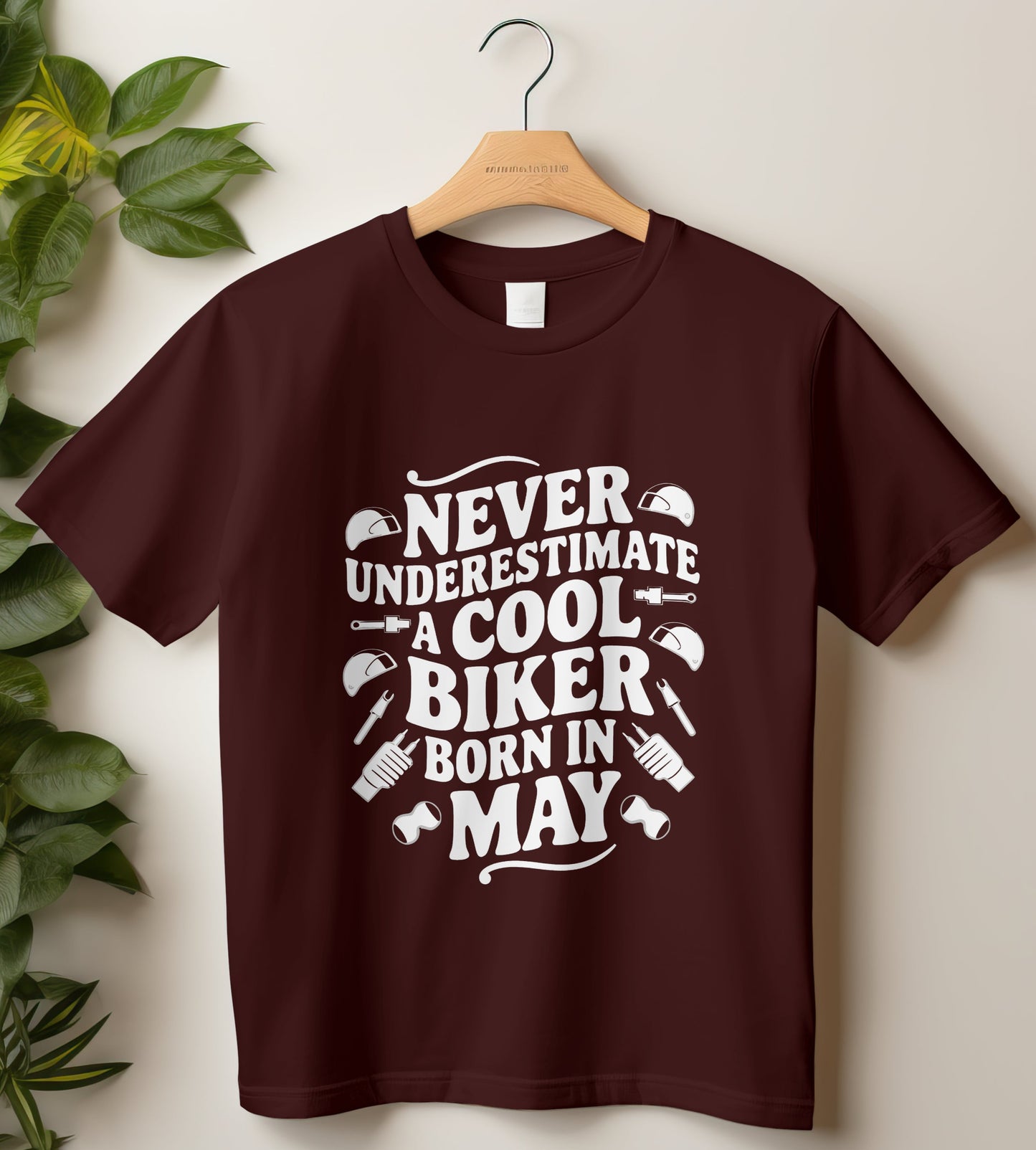 Biker Birthday T-shirt Round Neck Half Sleeve (Never Underestimate a cool biker born in May)