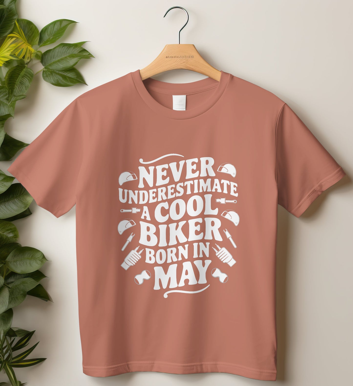Biker Birthday T-shirt Round Neck Half Sleeve (Never Underestimate a cool biker born in May)