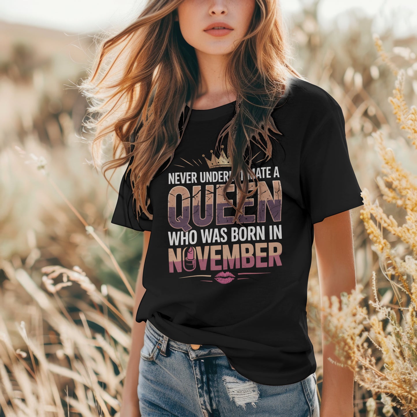 November Birthday T-shirt Round Neck Half Sleeve (Never Underestimate a Queen November Born)