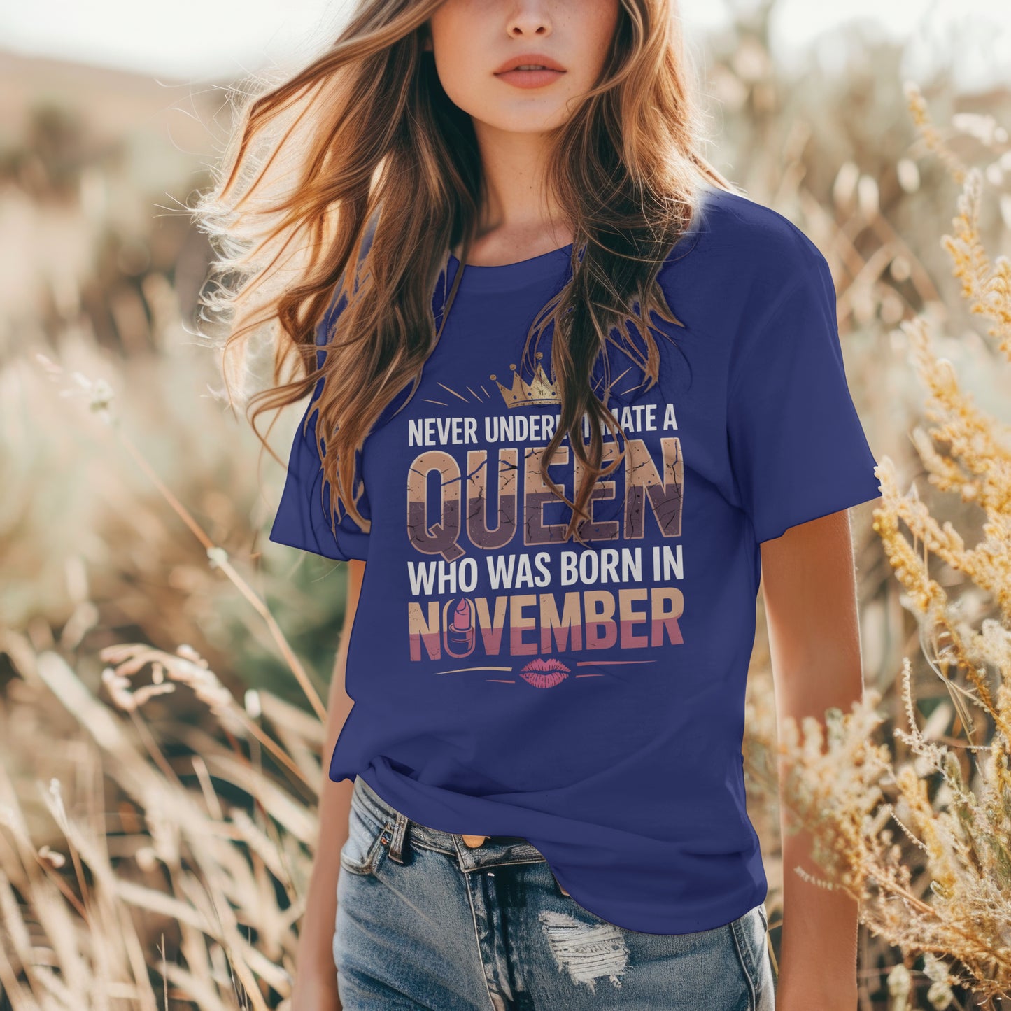 November Birthday T-shirt Round Neck Half Sleeve (Never Underestimate a Queen November Born)