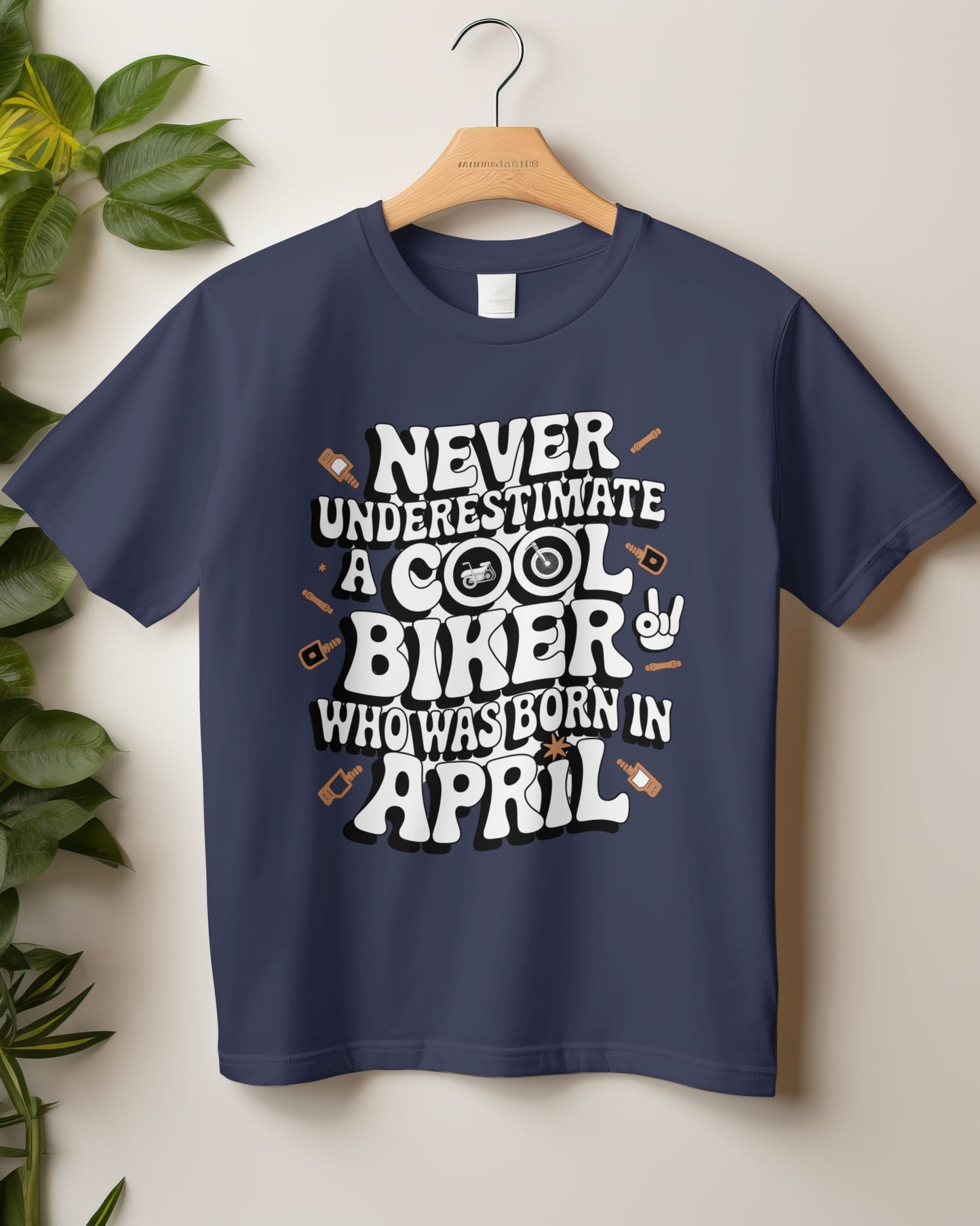Round Neck Half Sleeve Biker T-Shirt (Never Underestimate a cool biker born in April)