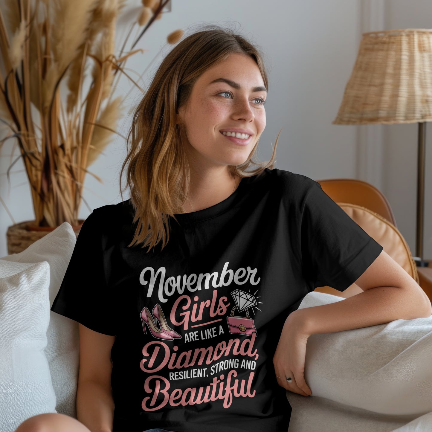November Birthday T-shirt Round Neck Half Sleeve (November Girls are like a Diamond)