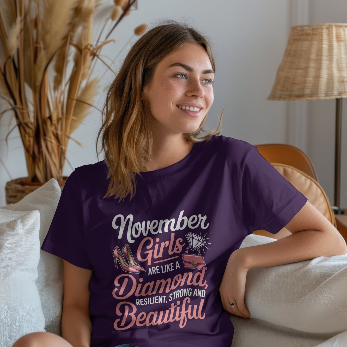 November Birthday T-shirt Round Neck Half Sleeve (November Girls are like a Diamond)