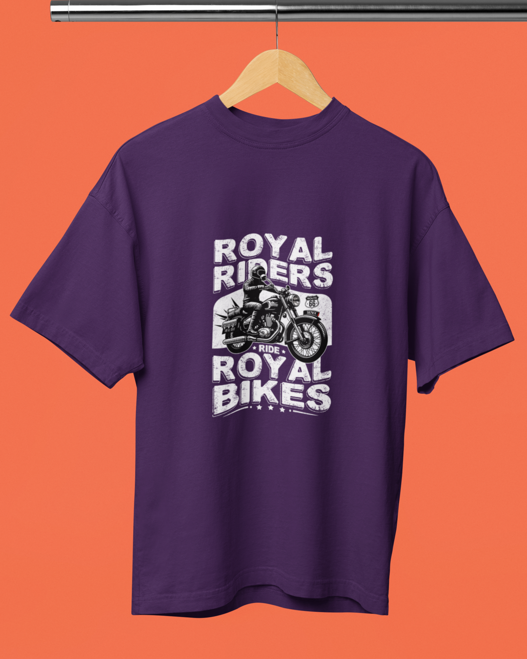 Round Neck Half Sleeve Oversized Biker T-Shirt (Royal Riders Ride Royal Bikes)