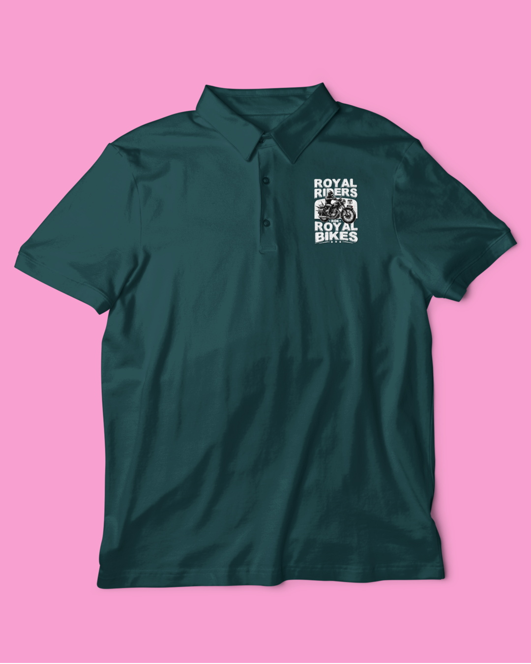 Polo/Collar Half Sleeve Biker T-Shirt (Royal Riders Ride Royal Bikes)