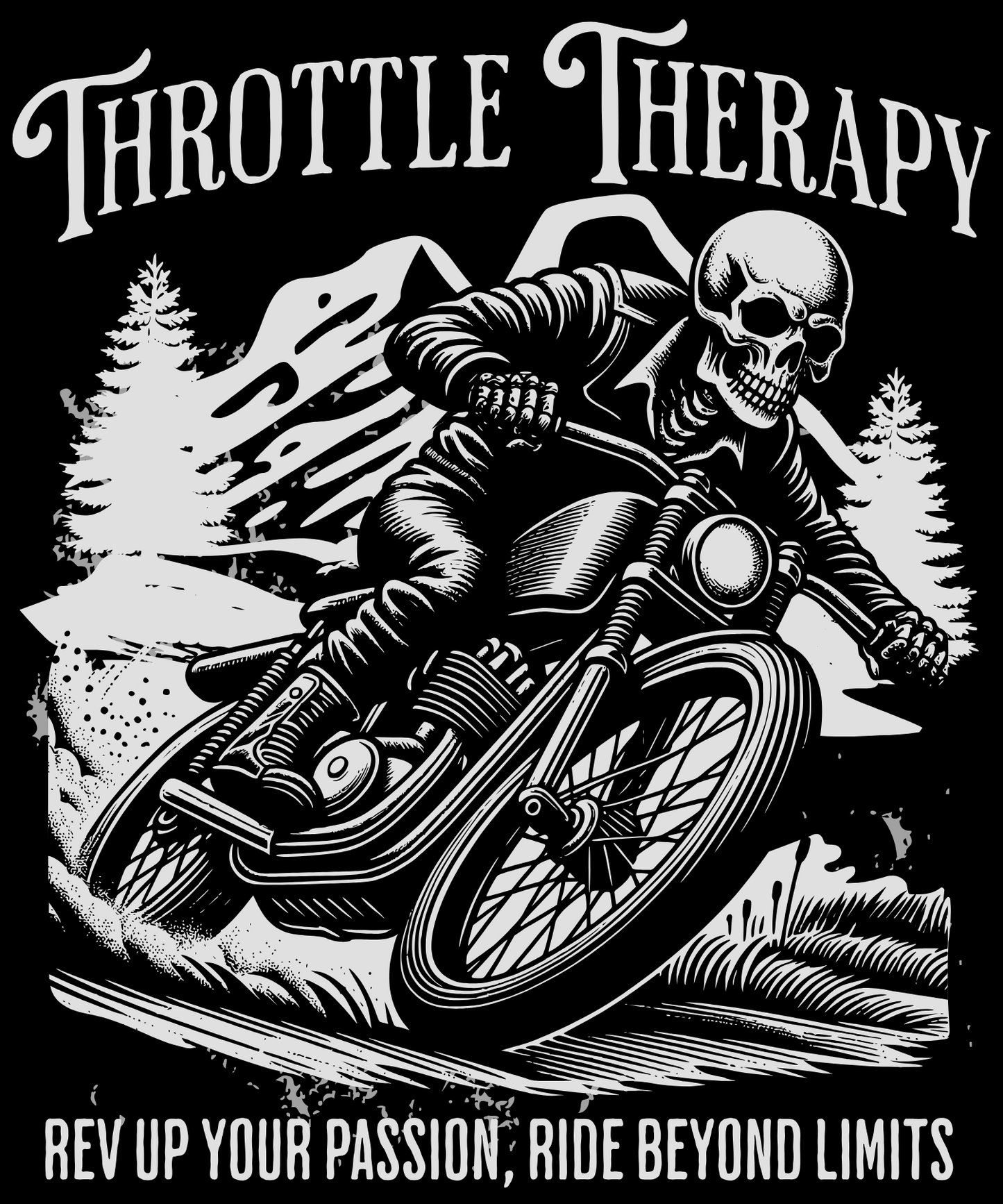 Biker T-Shirt Round Neck Half Sleeve (Throttle Therapy Skull Rider)