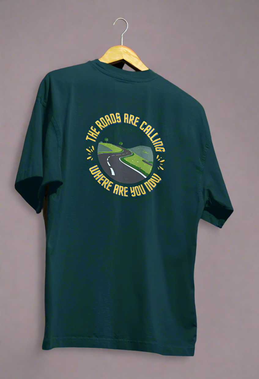 Round Neck Men Oversized T-Shirt Half Sleeve (The Roads are Calling)