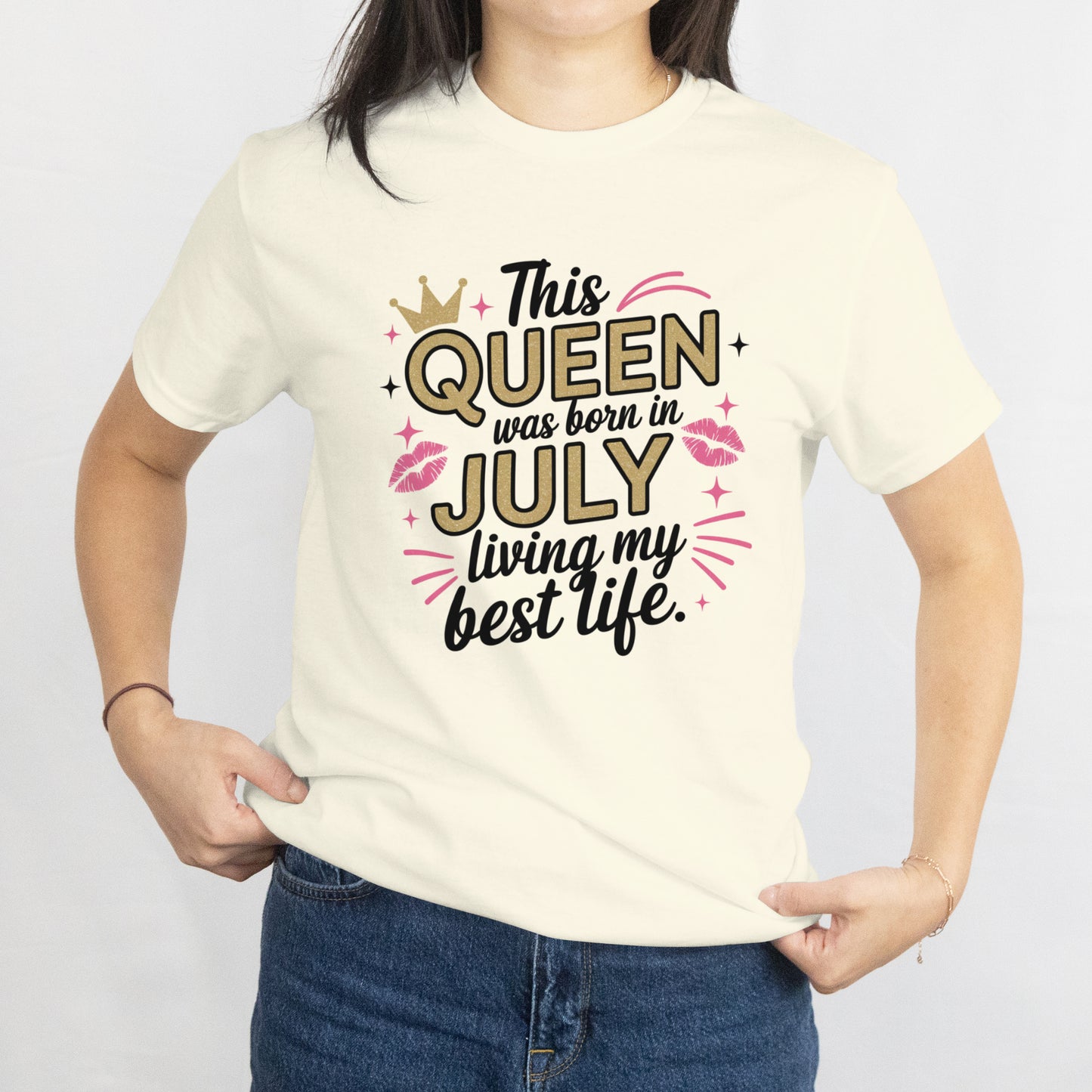 July Birthday T-shirt Round Neck Half Sleeve (This Queen was born in July)