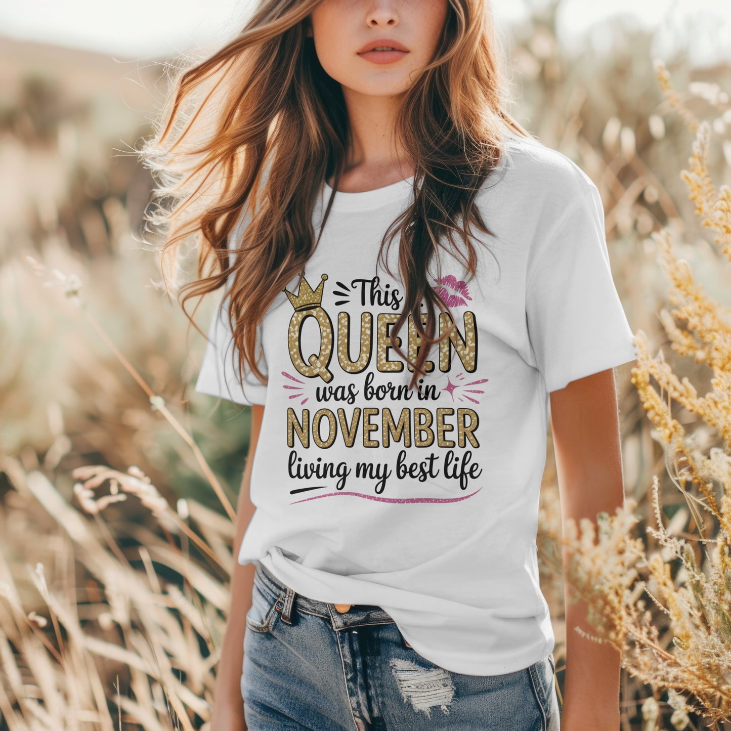 November Birthday T-shirt Round Neck Half Sleeve (This Queen was born in November)