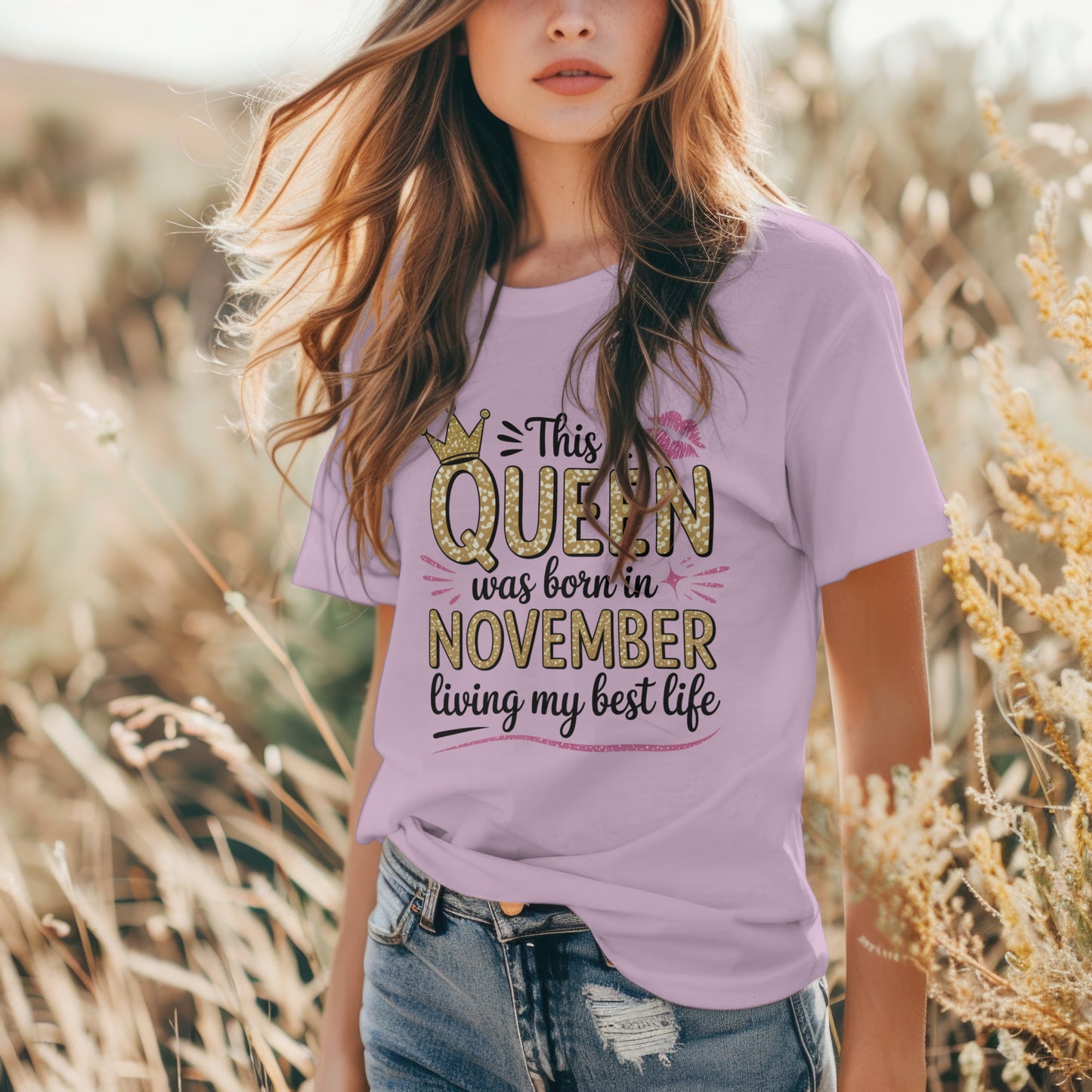 November Birthday T-shirt Round Neck Half Sleeve (This Queen was born in November)