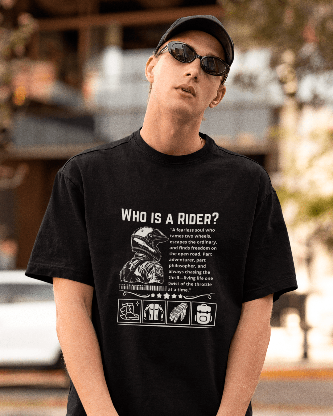 Round Neck Half Sleeve Oversized Biker T-Shirt (Who is a Rider?)
