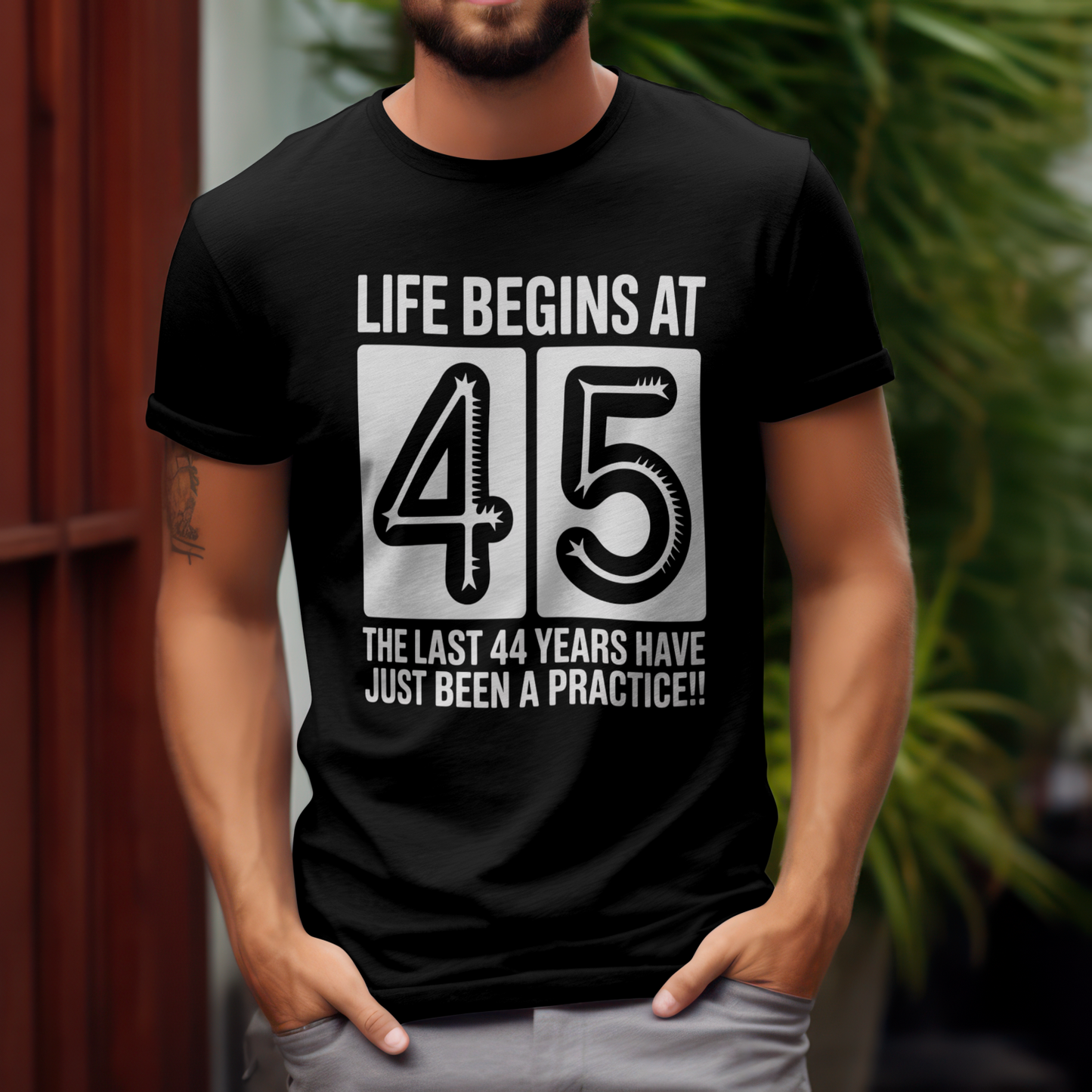 45th Birthday Unisex Classic Crew T-Shirt (Life Begins at 45 Plain)