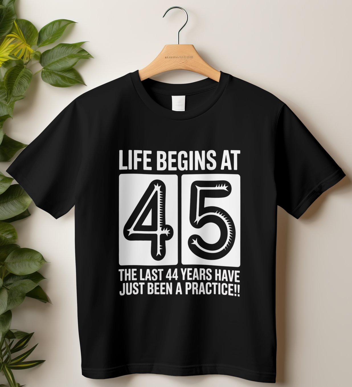45th Birthday Unisex Classic Crew T-Shirt (Life Begins at 45 Plain)