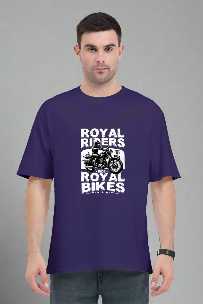 Round Neck Half Sleeve Oversized Biker T-Shirt (Royal Riders Ride Royal Bikes)