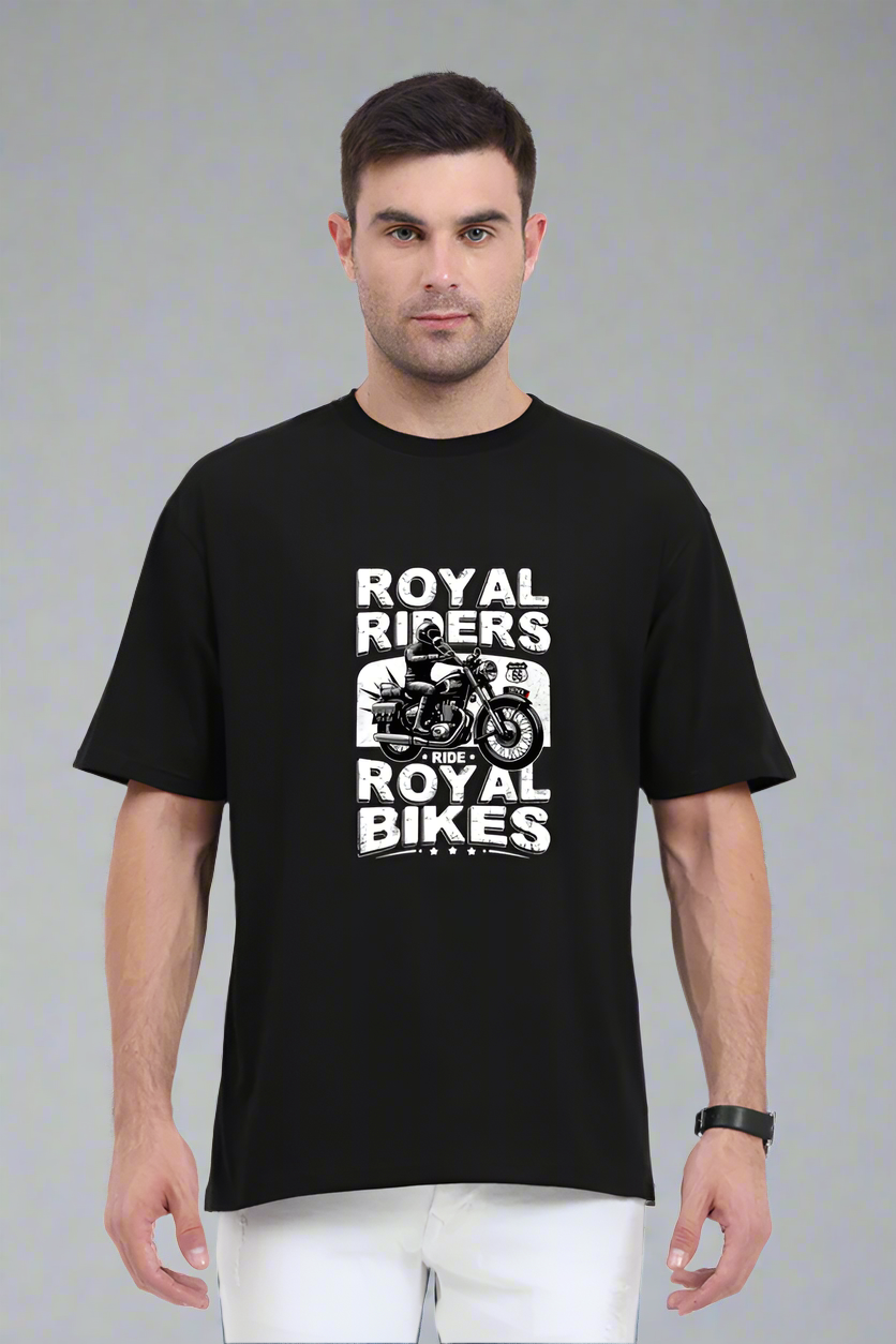 Round Neck Half Sleeve Oversized Biker T-Shirt (Royal Riders Ride Royal Bikes)