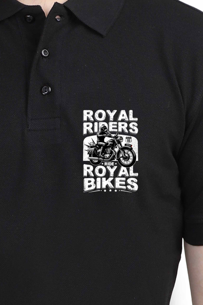 Polo/Collar Half Sleeve Biker T-Shirt (Royal Riders Ride Royal Bikes)