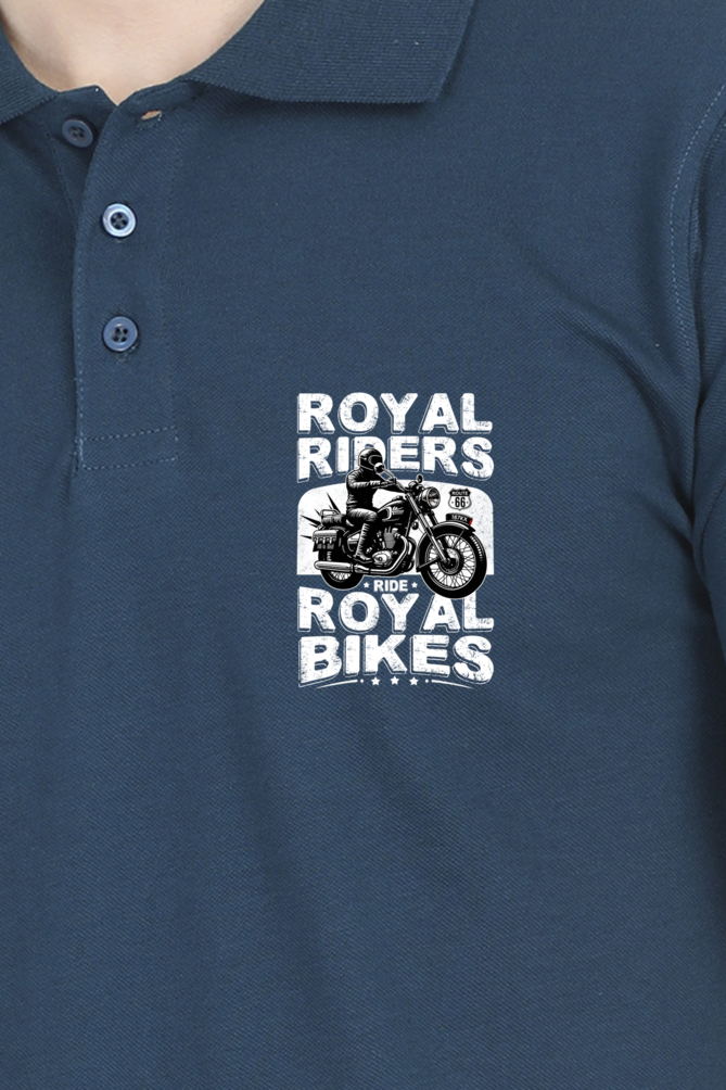 Polo/Collar Half Sleeve Biker T-Shirt (Royal Riders Ride Royal Bikes)