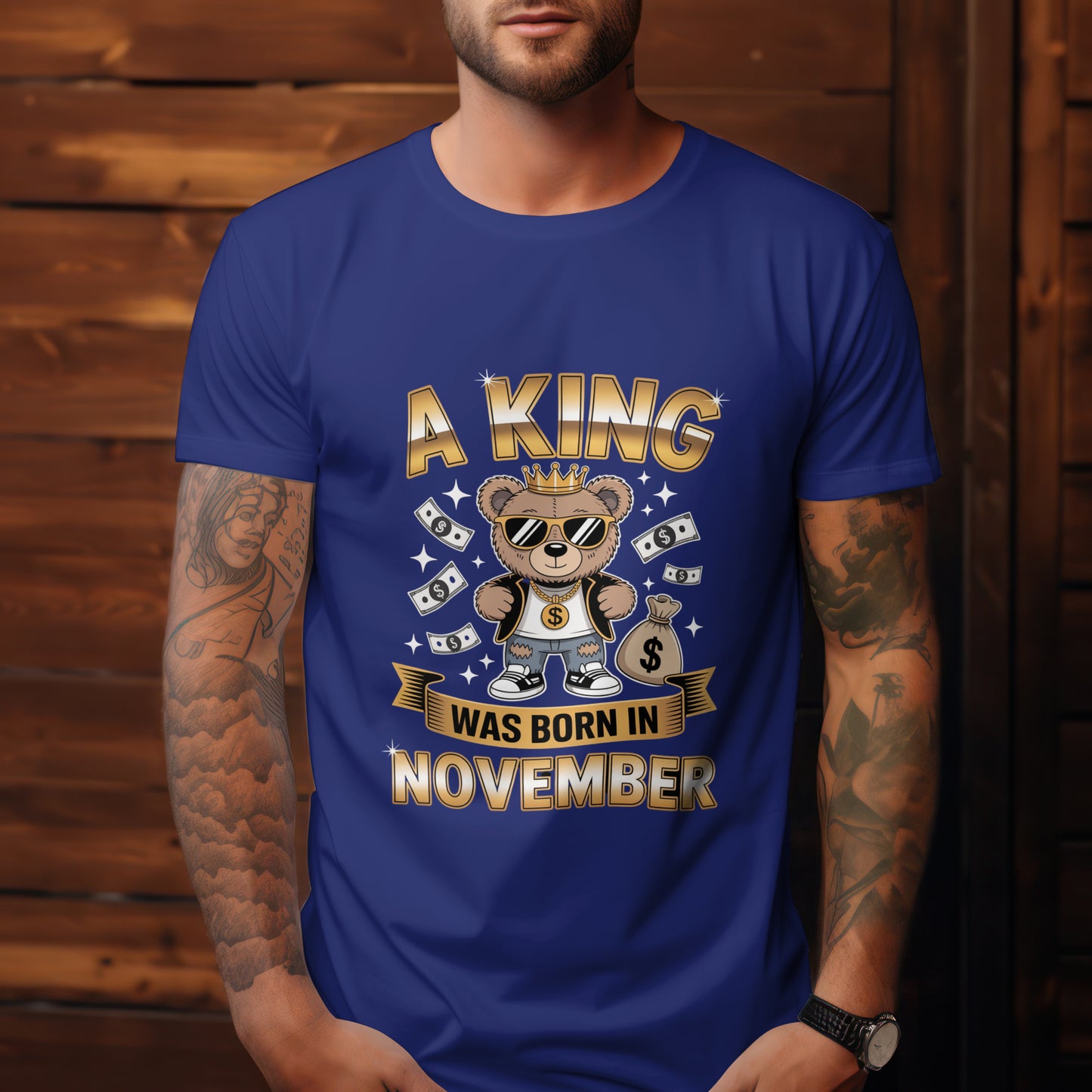 November Birthday T-shirt Round Neck Half Sleeve (A King Was Born in November)
