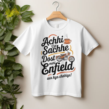 Round Neck Half Sleeve Biker T-Shirt (Achhi Chai Sachhe Dost Meri Enfield)
