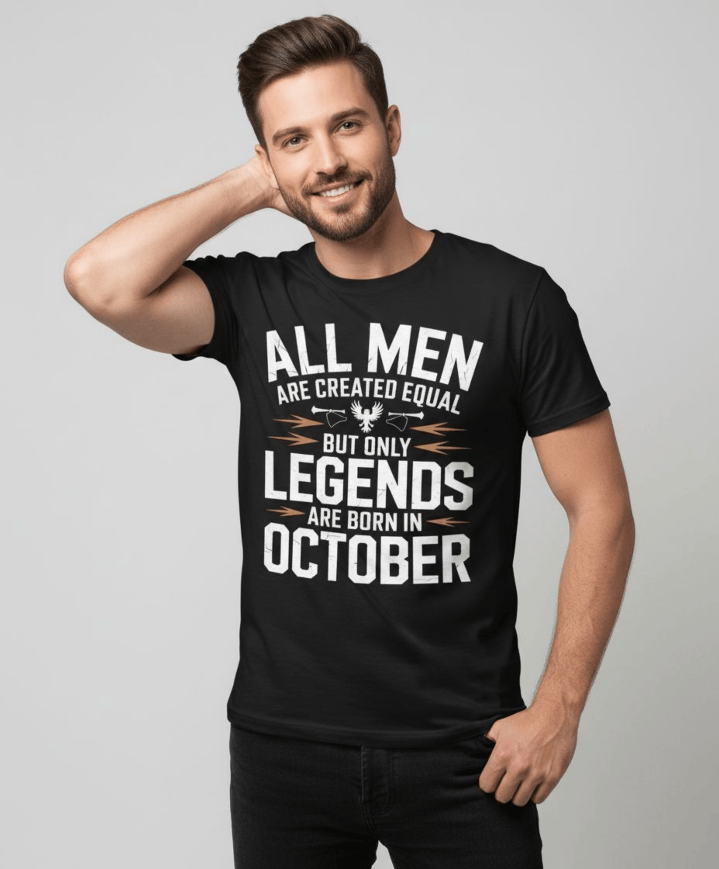October Birthday T-shirt Round Neck Half Sleeve (All Men Are Created Equal. October Born)