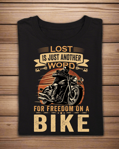 Round Neck Half Sleeve Biker T-Shirt (Lost is just another word)