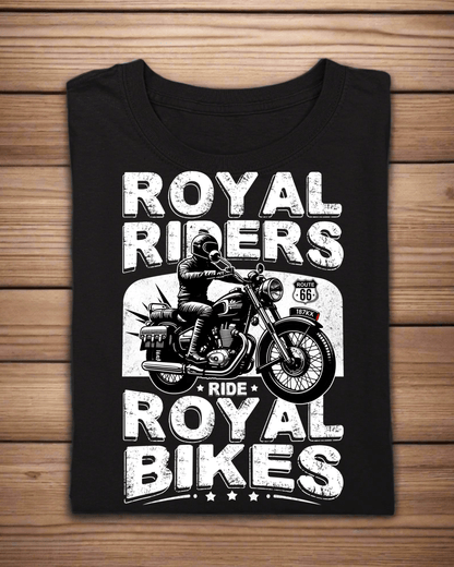 Round Neck Half Sleeve Biker T-Shirt (Royal Riders Ride Royal Bikes)