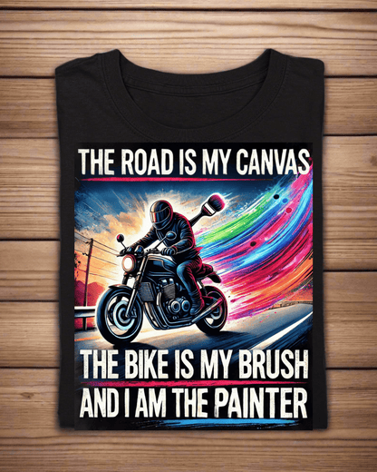 Round Neck Half Sleeve Biker T-Shirt (The Road is my Canvas)