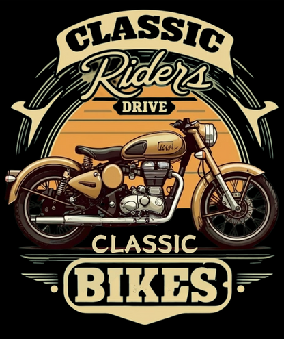 Round Neck Half Sleeve Biker T-Shirt (Classic Riders Drive Classic Bikes)