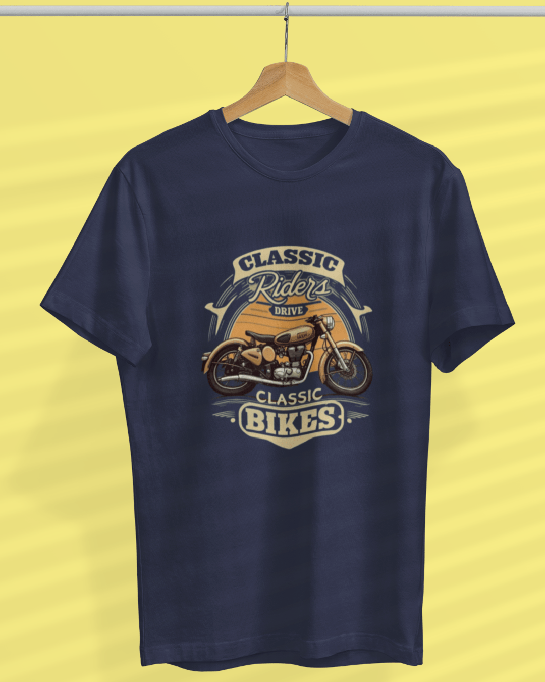 Round Neck Half Sleeve Biker T-Shirt (Classic Riders Drive Classic Bikes) Navy Blue S