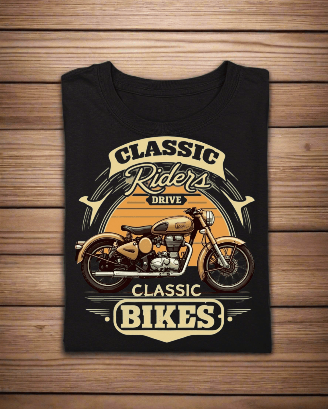 Round Neck Half Sleeve Biker T-Shirt (Classic Riders Drive Classic Bikes)