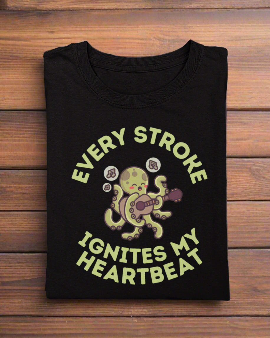 Round Neck Half Sleeve Music T-Shirt (Every Stroke Ignites my heartbeat)