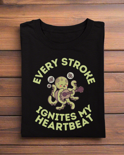 Round Neck Half Sleeve Music T-Shirt (Every Stroke Ignites my heartbeat)