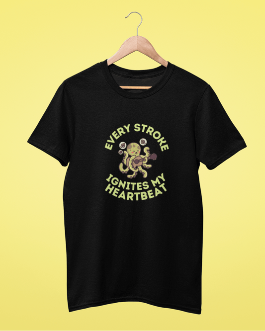 Round Neck Half Sleeve Music T-Shirt (Every Stroke Ignites my heartbeat)