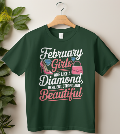 February Birthday Girl's Classic T-Shirt (February Girls are like a Diamond)
