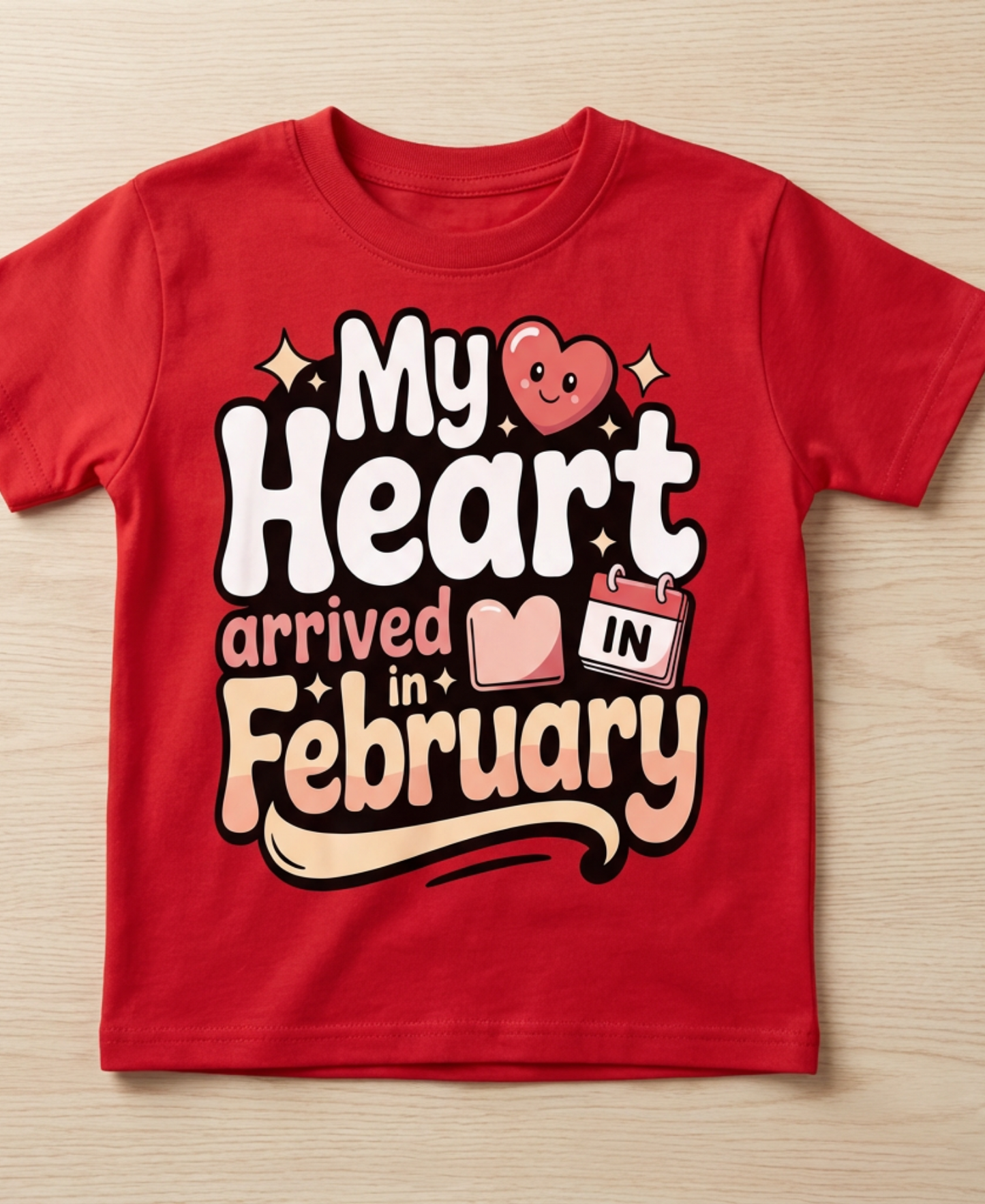 February Birthday Kid's Crew Neck T-Shirt (My Heart Arrived in February)