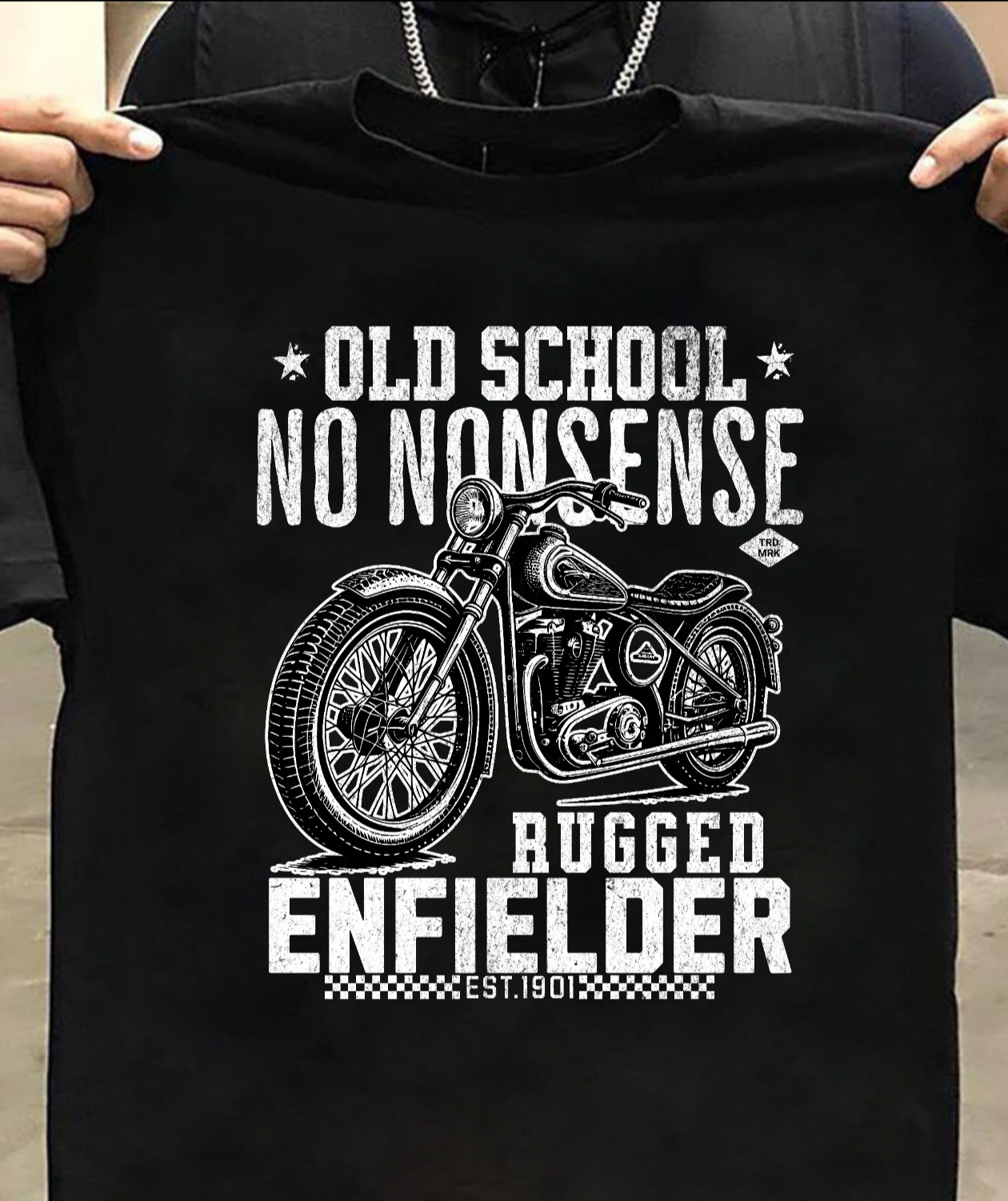 Round Neck Half Sleeve Biker T-Shirt (Old School No Nonsense Rugged Enfielder)