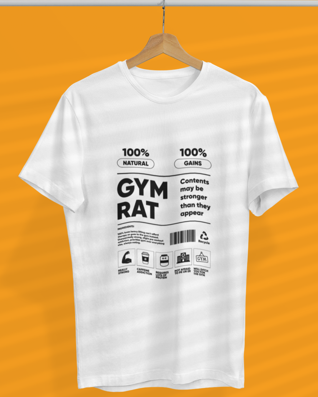 Round Neck Half Sleeve Gym T-Shirt White (Gym Rat)