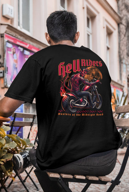 Oversized Biker T-Shirt Round Neck Half Sleeve (Masters of the Midnight Road)